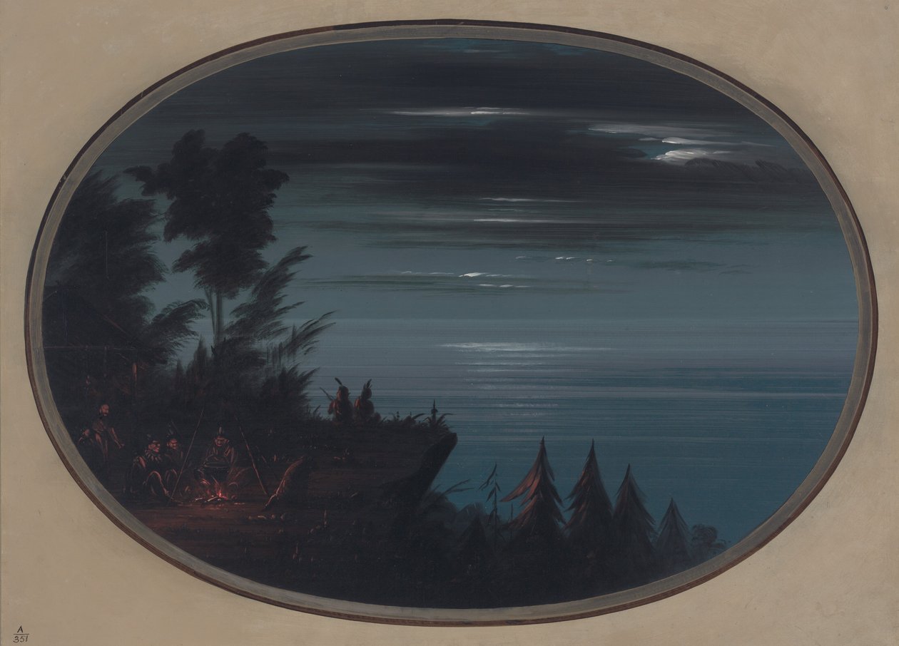 Wioska Nayas nocą, 18551869. autorstwa George Catlin