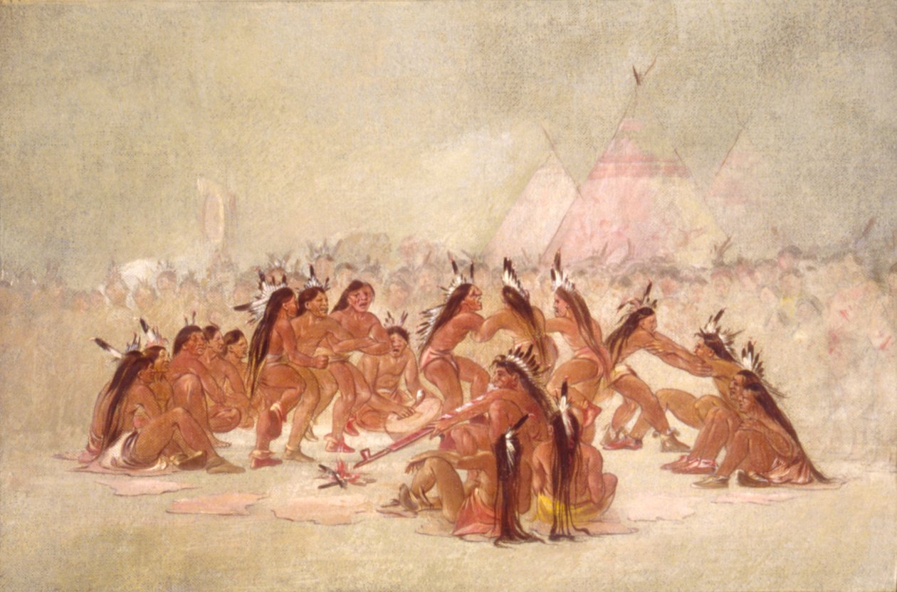 Taniec fajki, Assiniboine, 1835-1837. autorstwa George Catlin
