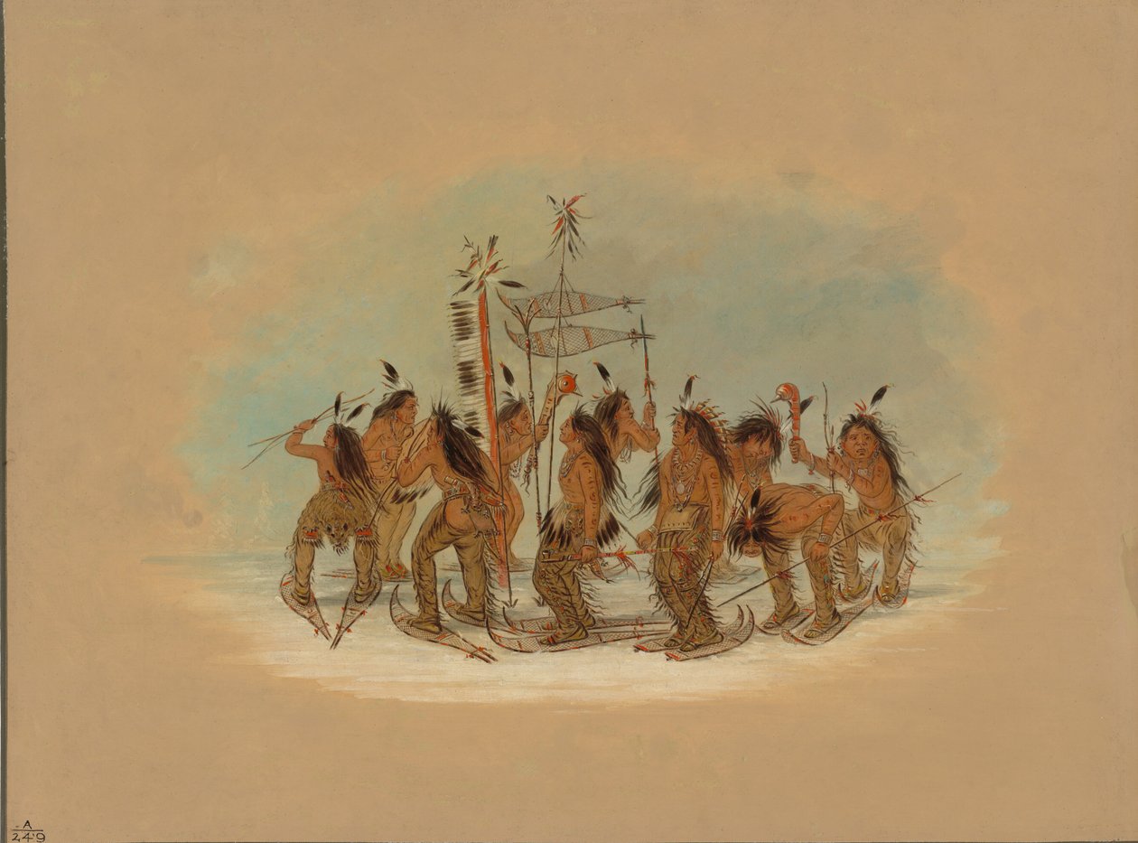 Taniec w butach śnieżnych - Ojibbeway, 18611869. autorstwa George Catlin