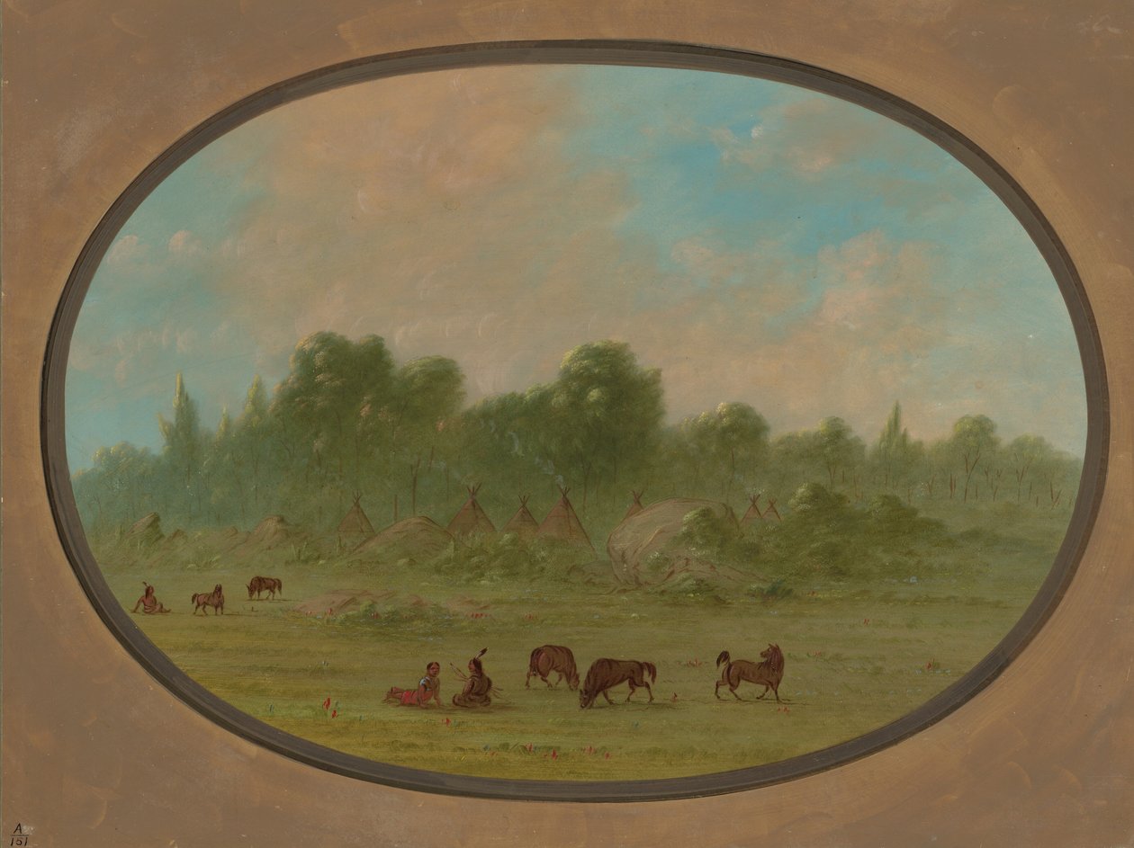 Wioska Tawahquena, 18611869. autorstwa George Catlin