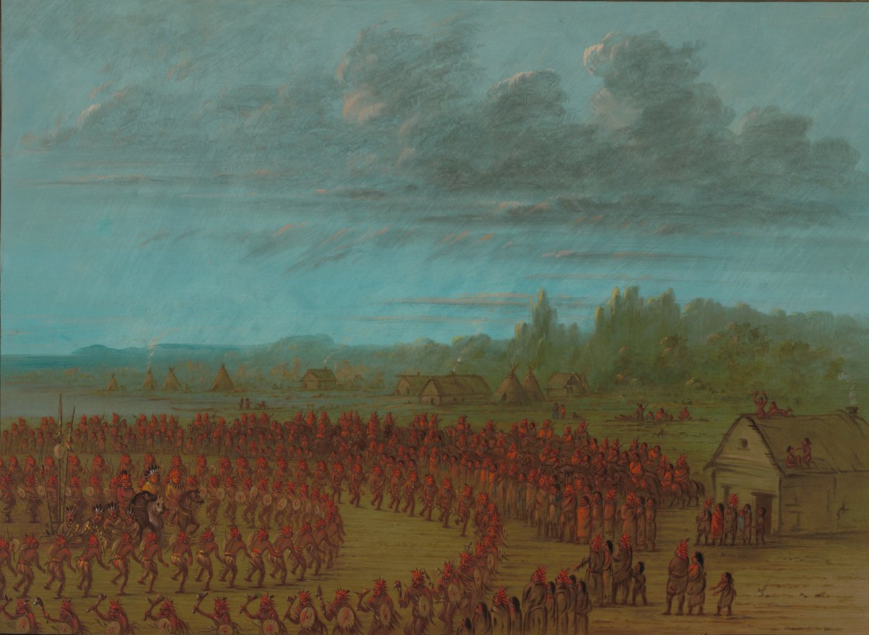 Taniec wojenny Saukies, 18611869. autorstwa George Catlin