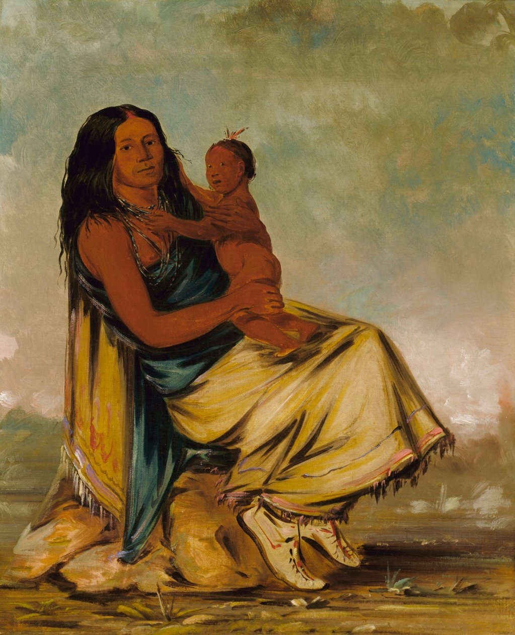 Wáh-chee-te, żona Cler-mónta, i dziecko autorstwa George Catlin