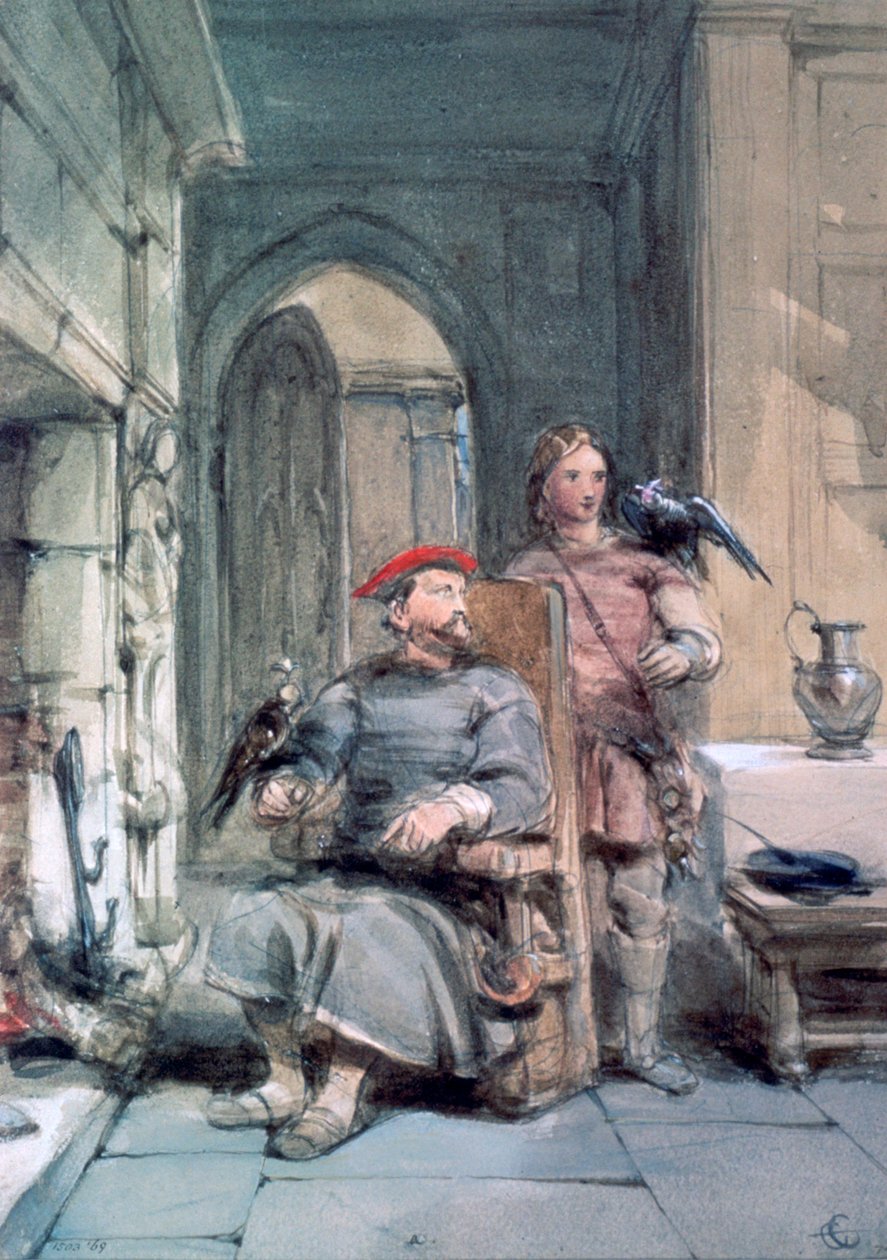 Rycerz i Paź, XIX w. autorstwa George Cattermole