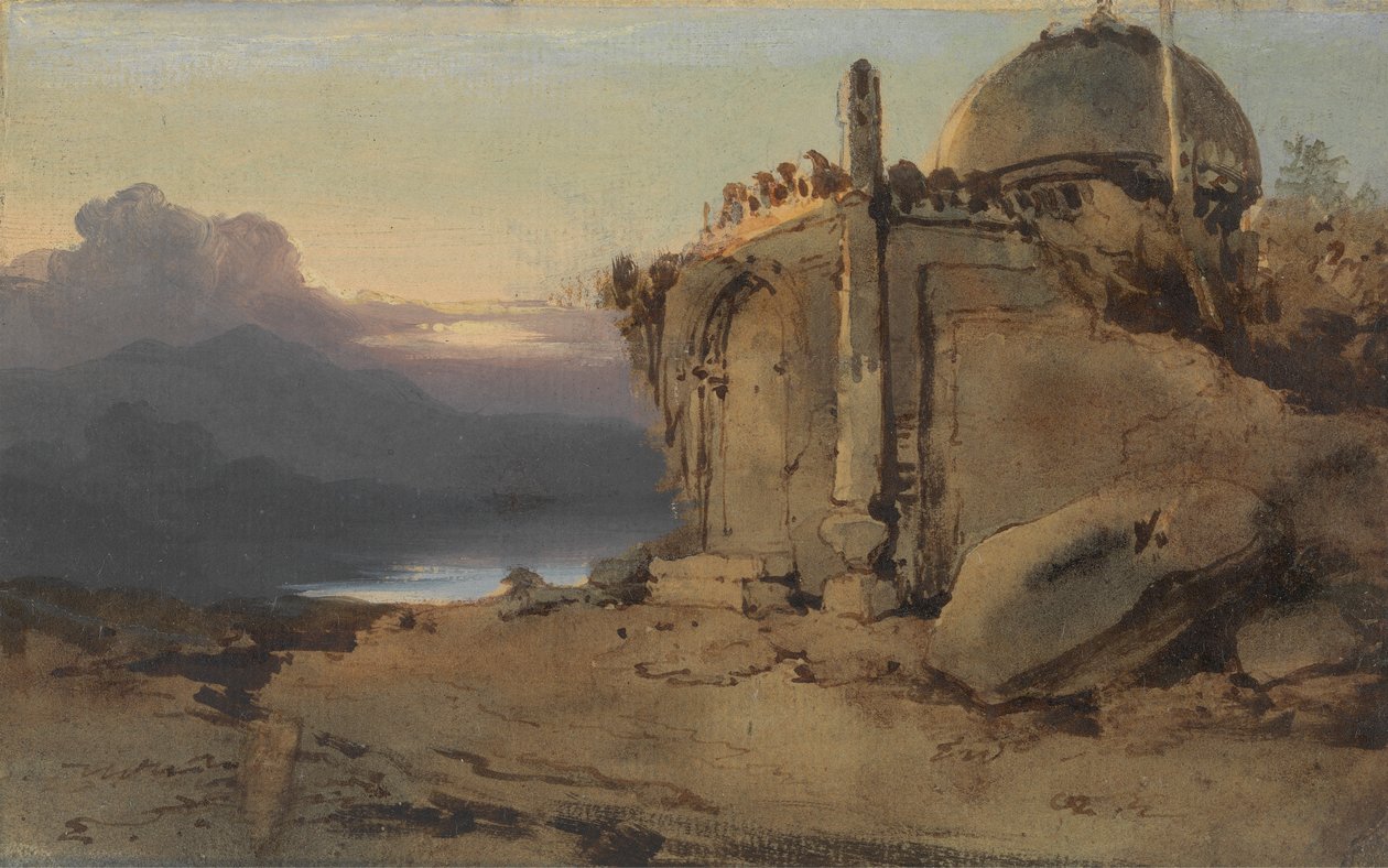 Ruiny świątyni, zachód słońca autorstwa George Chinnery