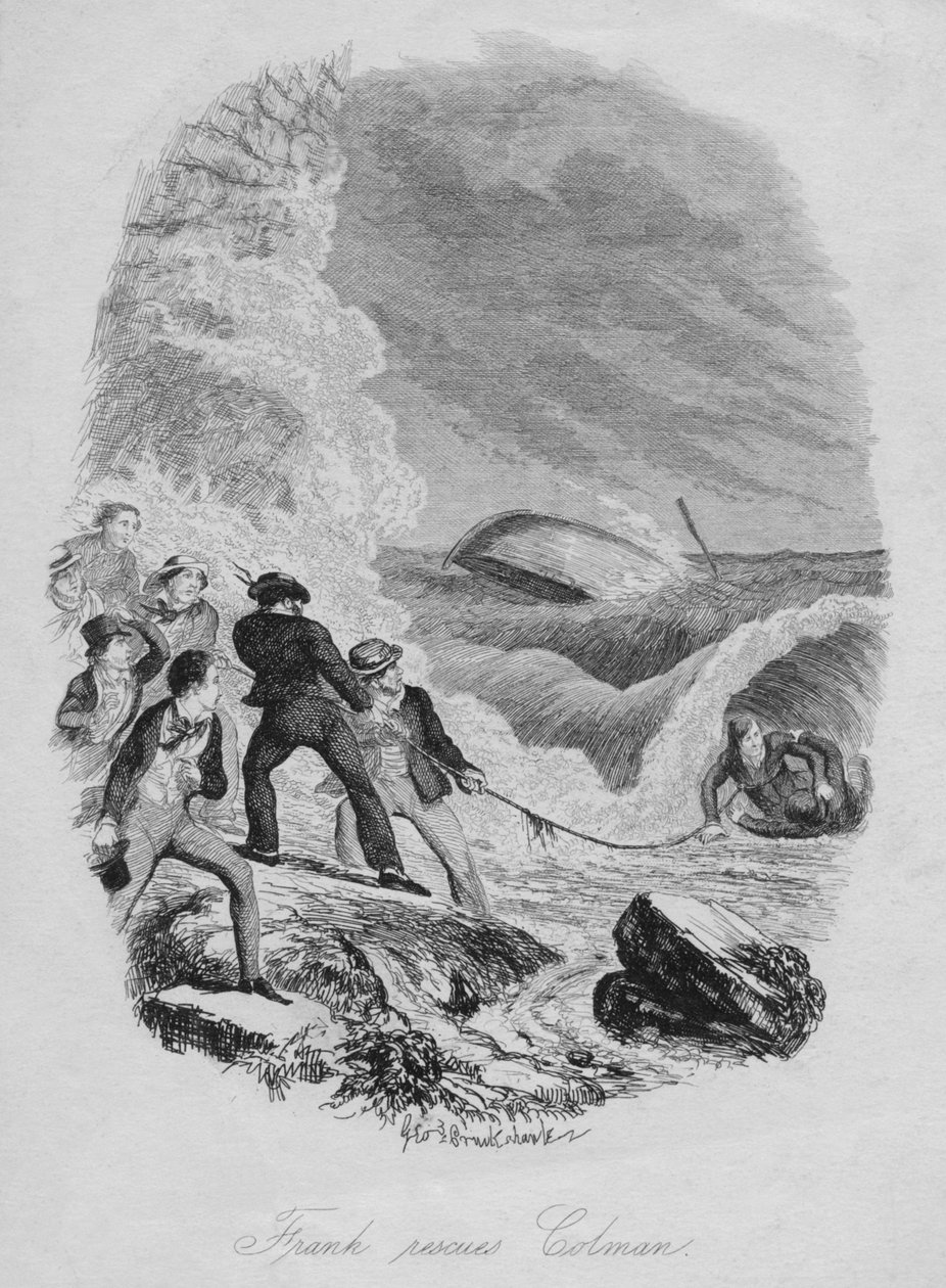 Frank ratuje Colmana, ok. 1850. autorstwa George Cruikshank