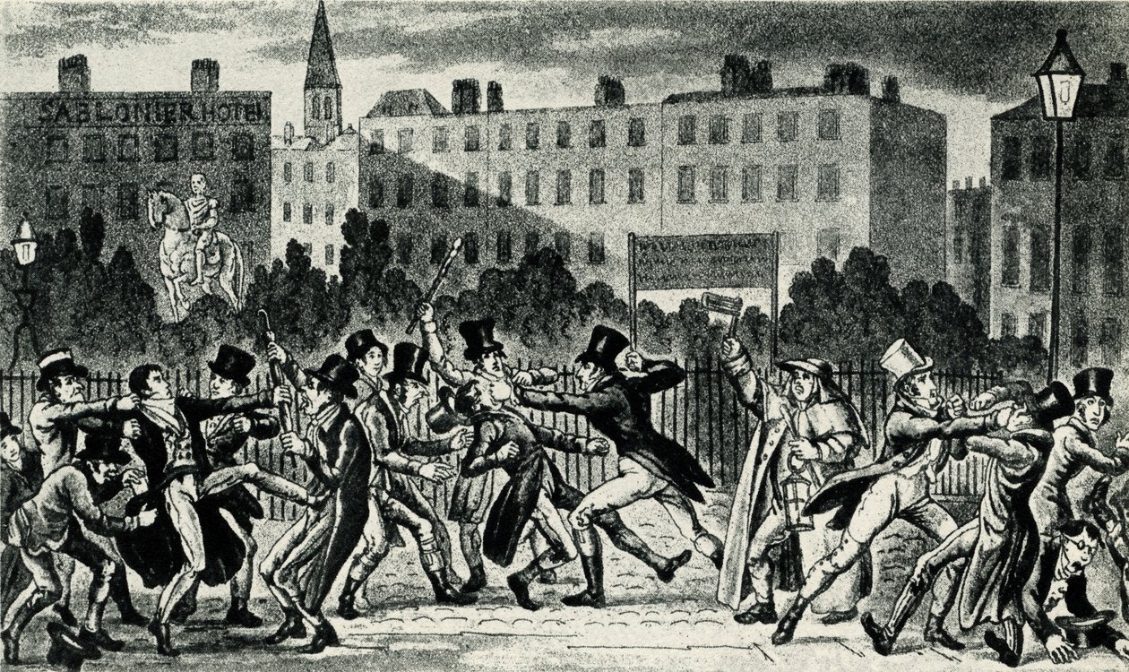 Londyńska walka uliczna, początek XIX wieku. autorstwa George Cruikshank