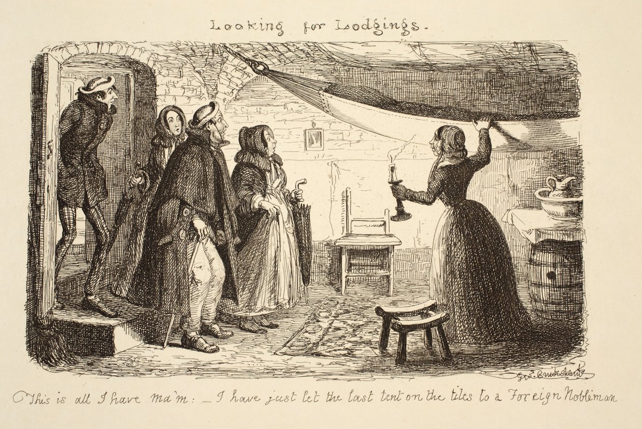 Szukam noclegu, wyd. 1851 autorstwa George Cruikshank