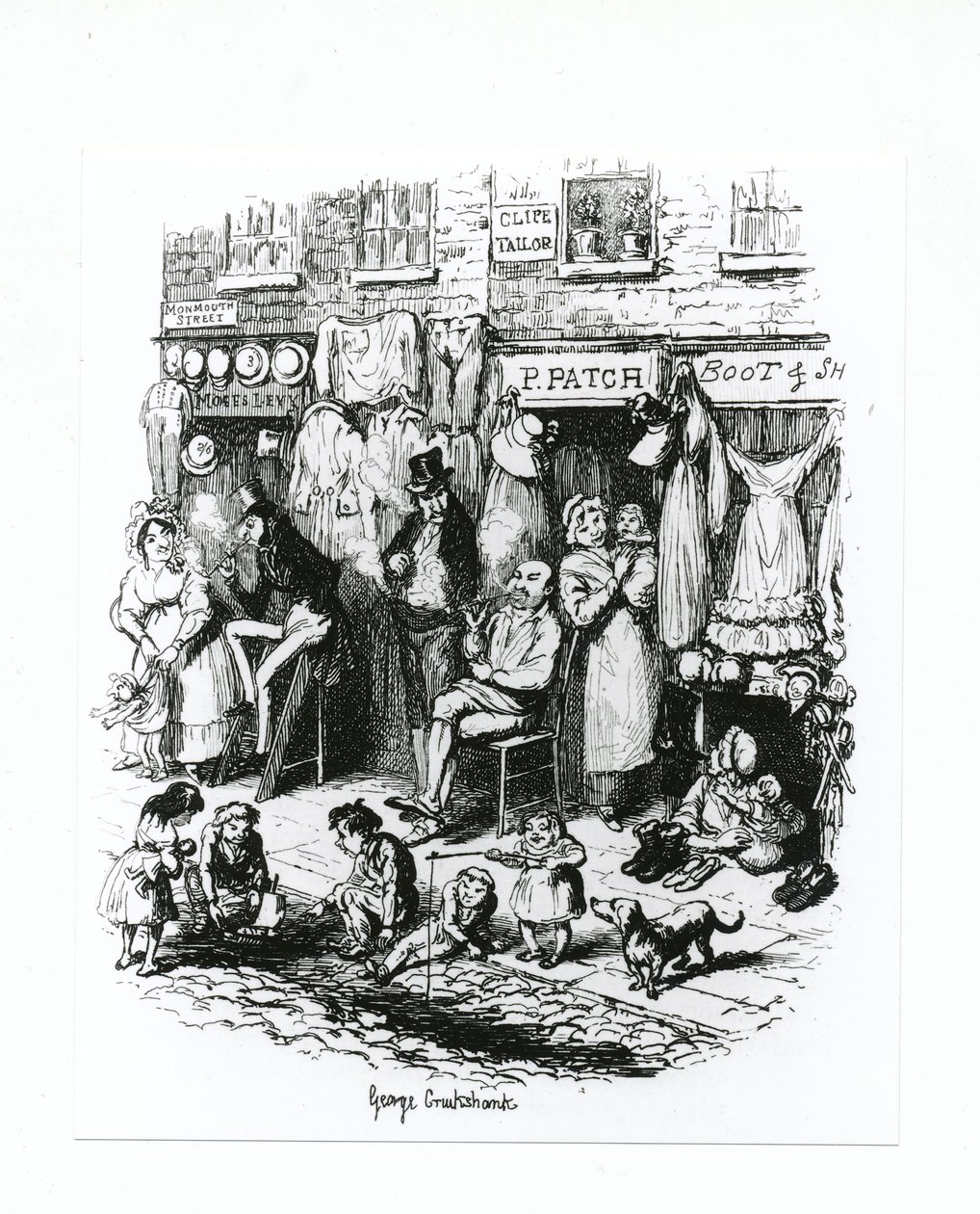 Ulica Monmouth, c.1836 autorstwa George Cruikshank