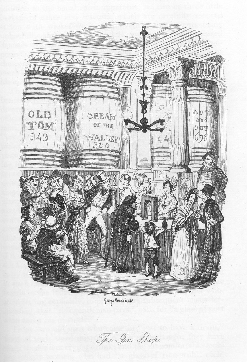 Sklep z ginem, ok.1836 autorstwa George Cruikshank
