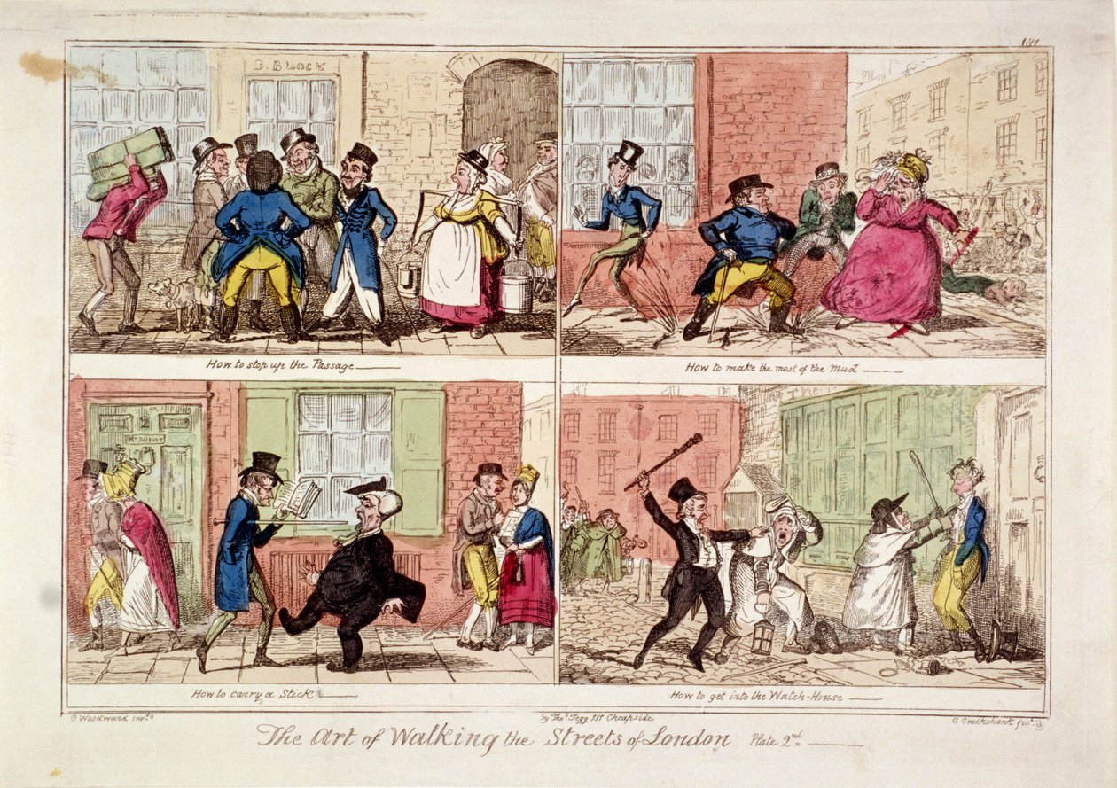„Spacerując po ulicach Londynu”, 1818 r. autorstwa George Cruikshank
