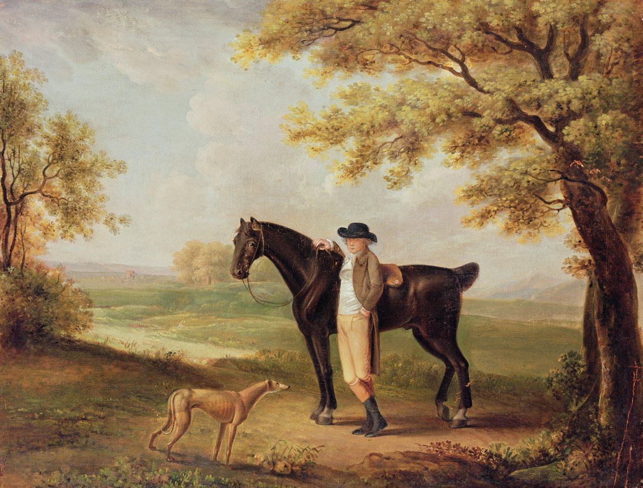 Koń, jeździec i whippet autorstwa George Garrard