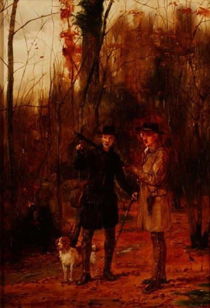 Dwóch mężczyzn strzelających do słonki autorstwa George Goodwin Kilburne
