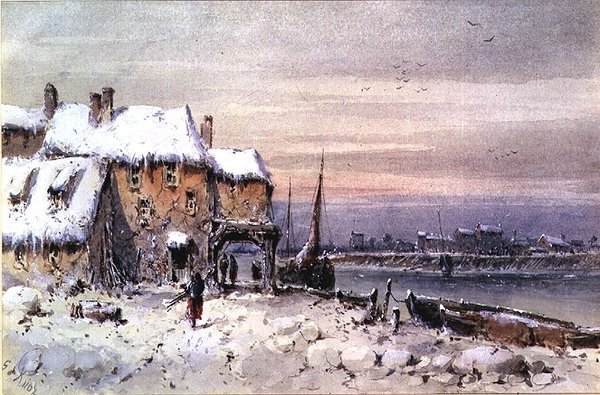 Dom nad rzeką w zimowym mrozie autorstwa George Knox
