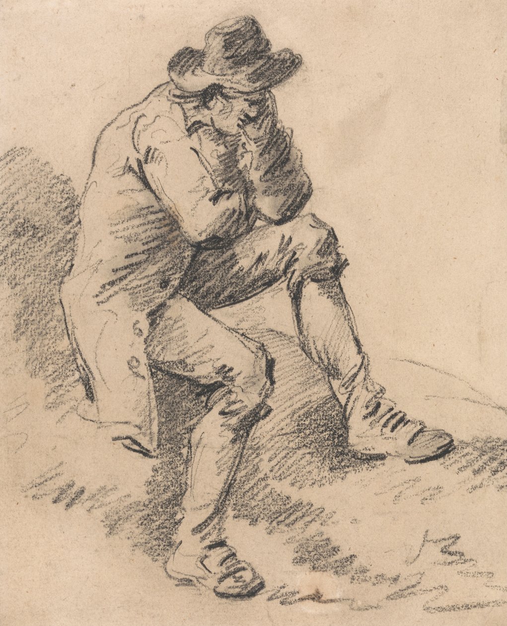 Mężczyzna siedzący na banku autorstwa George Morland