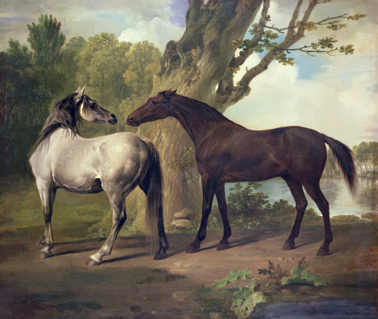 Dwa konie w krajobrazie autorstwa George Stubbs