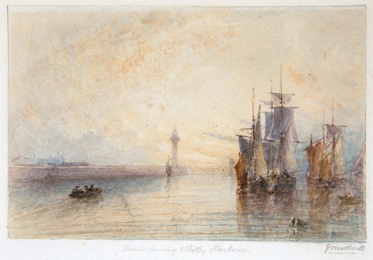 Statki wypływające z portu Whitby (akwarela) autorstwa George Weatherill