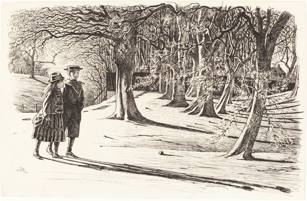 Dwoje dzieci na śniegu autorstwa George du Maurier