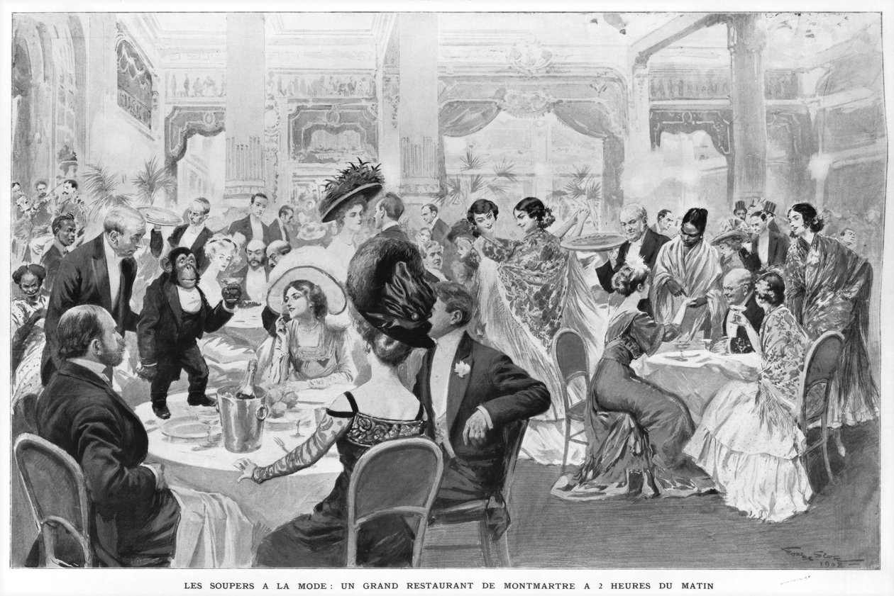 Modne kolacje, dobra restauracja na Montmartre o drugiej w nocy, 1908 r. autorstwa Georges Bertin Scott
