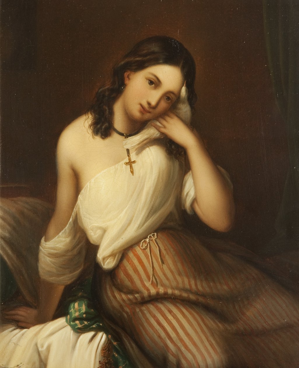 Portret dziewczynki trzymającej gołębia autorstwa Georges Croegaert