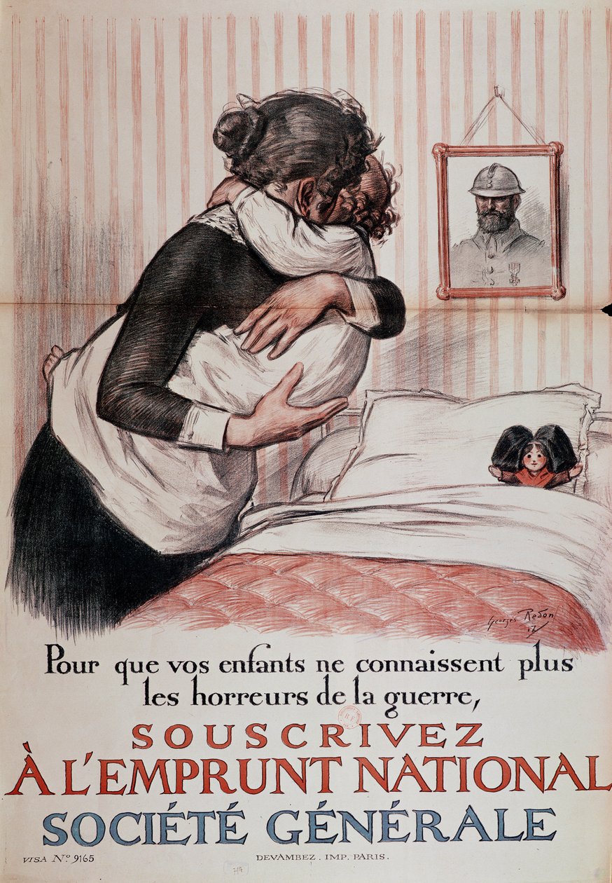 Aby wasze dzieci nie musiały już znać okropności wojny, zapiszcie się na Pożyczkę Narodową", plakat Societe Generale, 1917 r. (zob. także 179621) autorstwa Georges Redon