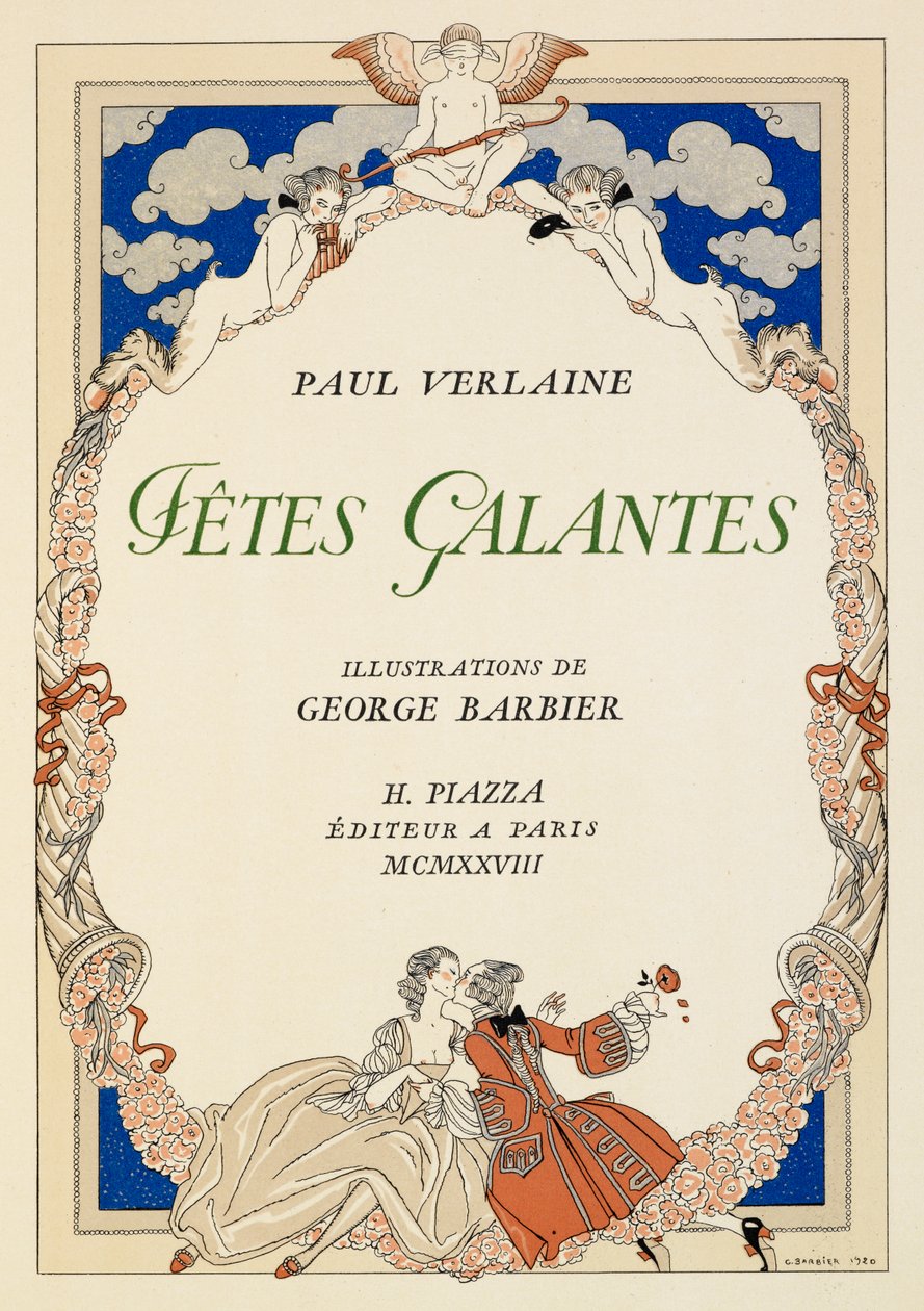 Mężczyzna i kobieta całuje. autorstwa Georges Barbier