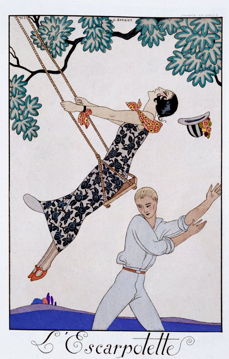 „Huśtawka”, lata 20. XX wieku autorstwa Georges Barbier