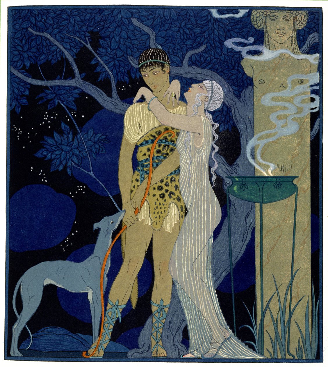 Wenus i Adonis (kolor lito) autorstwa Georges Barbier