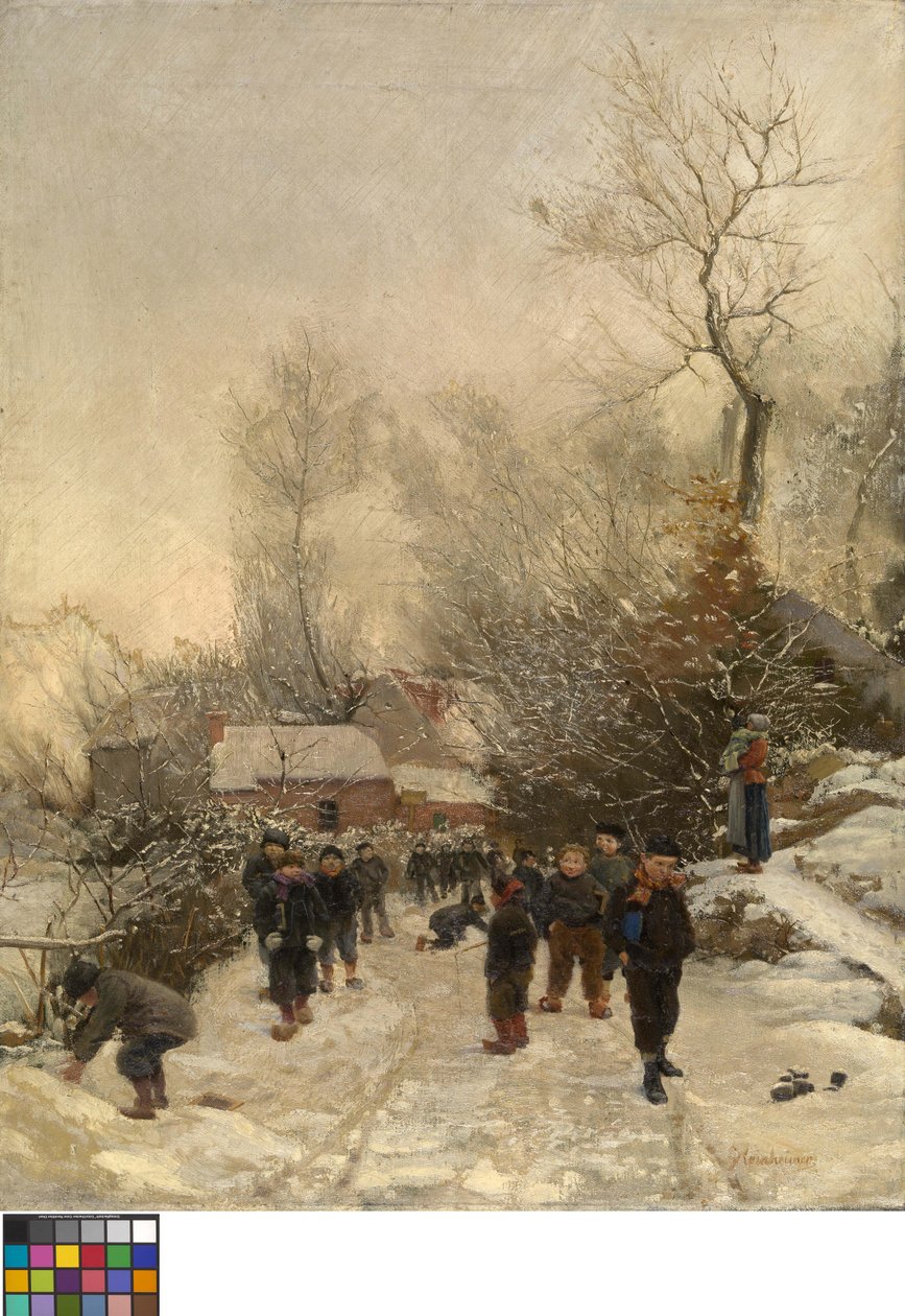 Wioska z dziećmi na śniegu autorstwa Georges Reinheimer