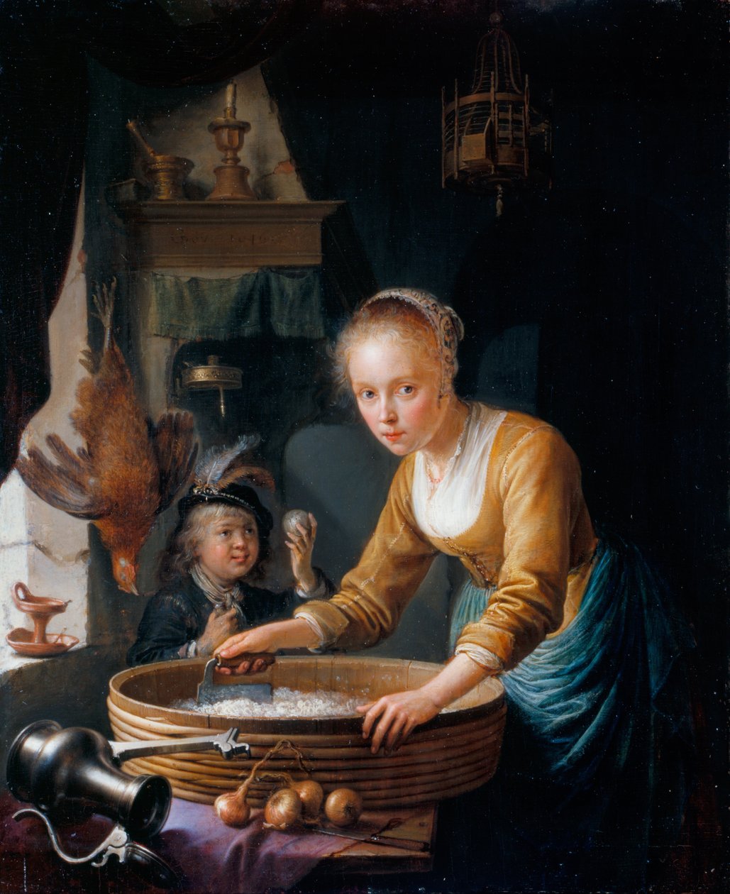 Dziewczynka krojąca cebulę autorstwa Gerrit Dou