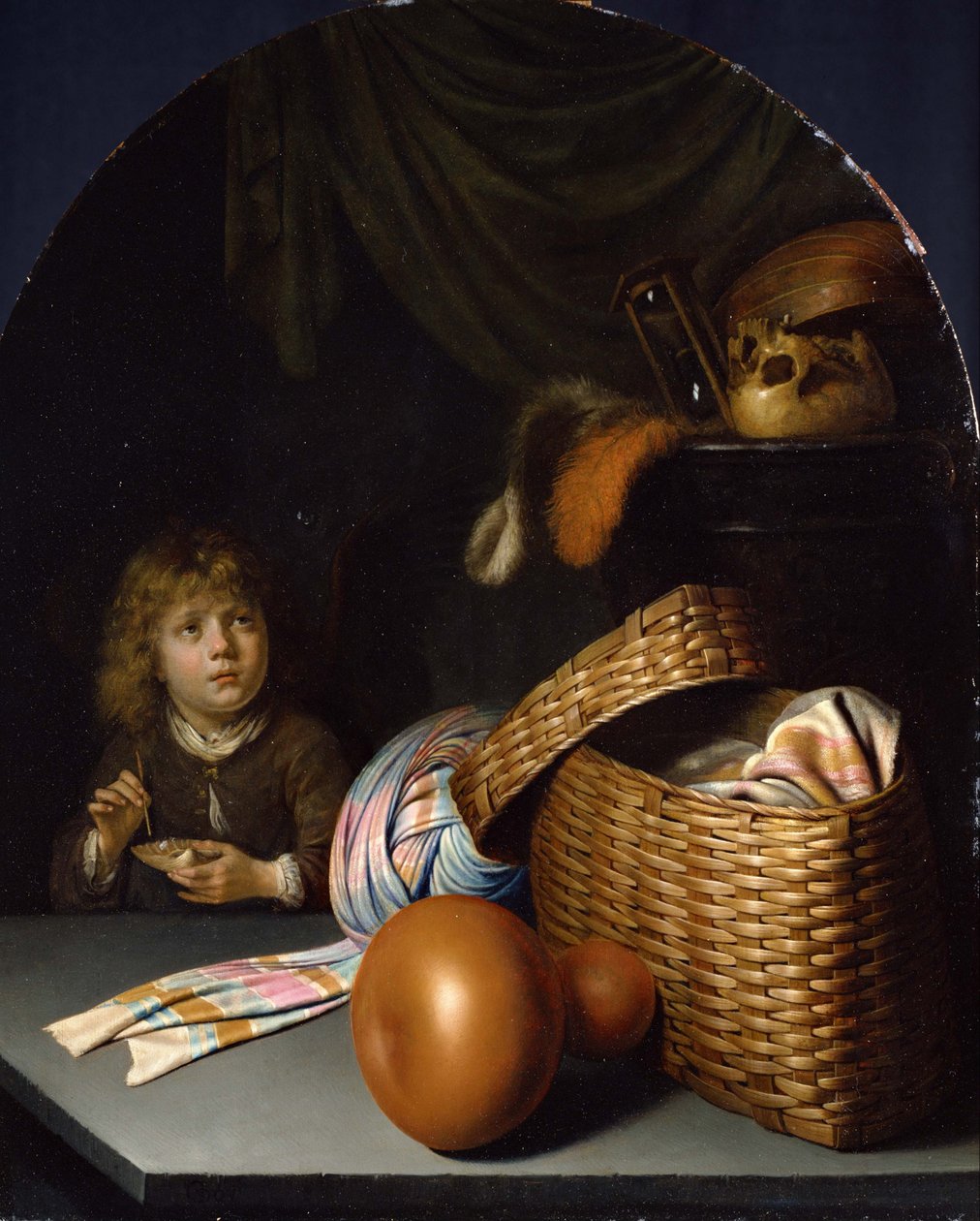 Martwa natura z chłopcem dmuchającym bańkami mydlanymi autorstwa Gerrit Dou