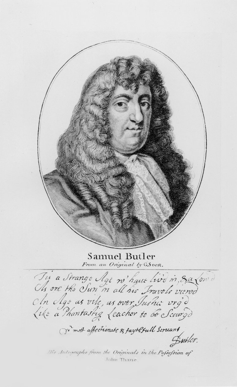 Portret Samuela Butlera (1612-80) z próbką jego pisma autorstwa Gerard Soest