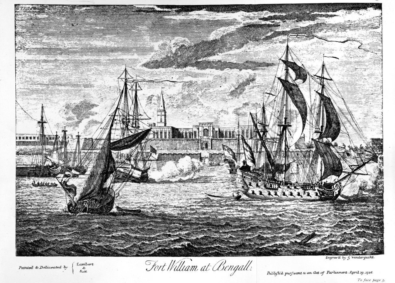Fort William w Bengalu, 1736 autorstwa Gerard Vandergucht