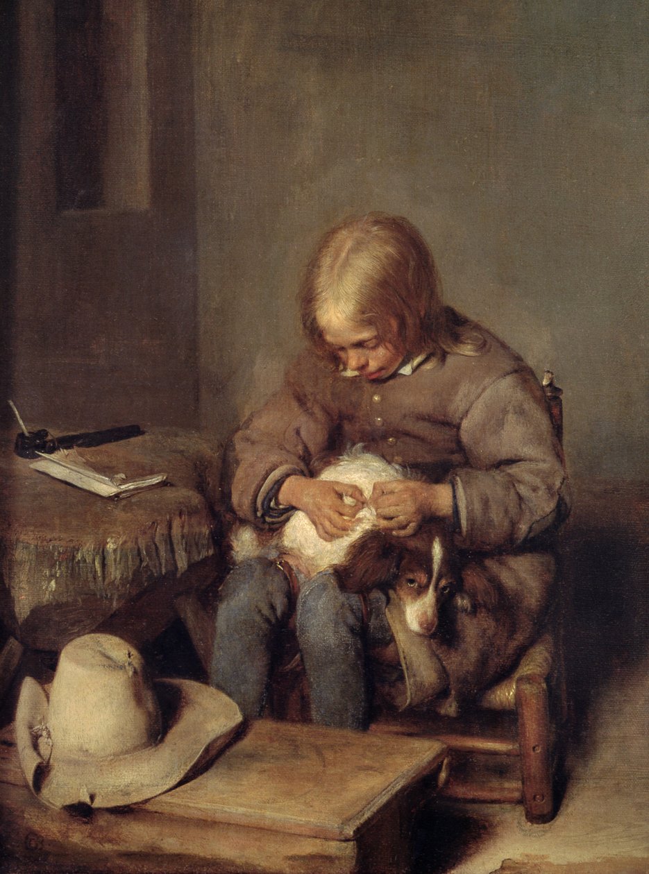 Pchła łapacz (chłopiec z psem) c.1655 autorstwa Gerard ter Borch