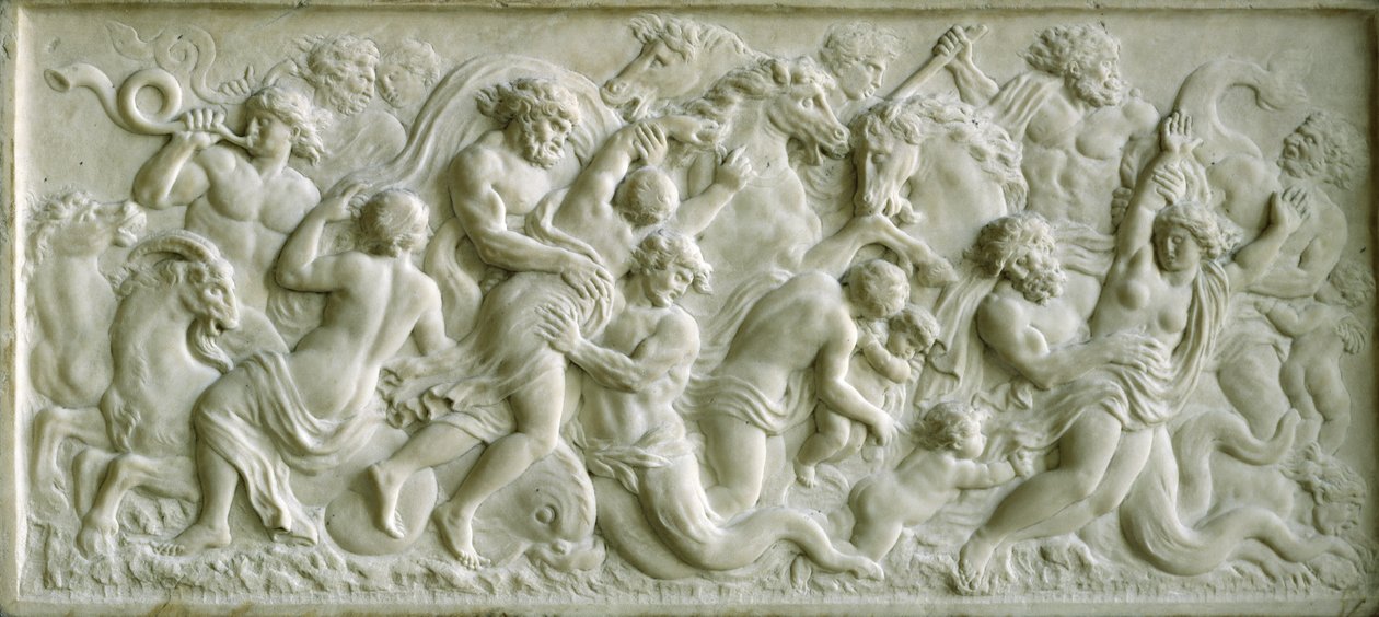Relief przedstawiający nereidy unoszone przez trytony (marmur) autorstwa Gerard van Opstal