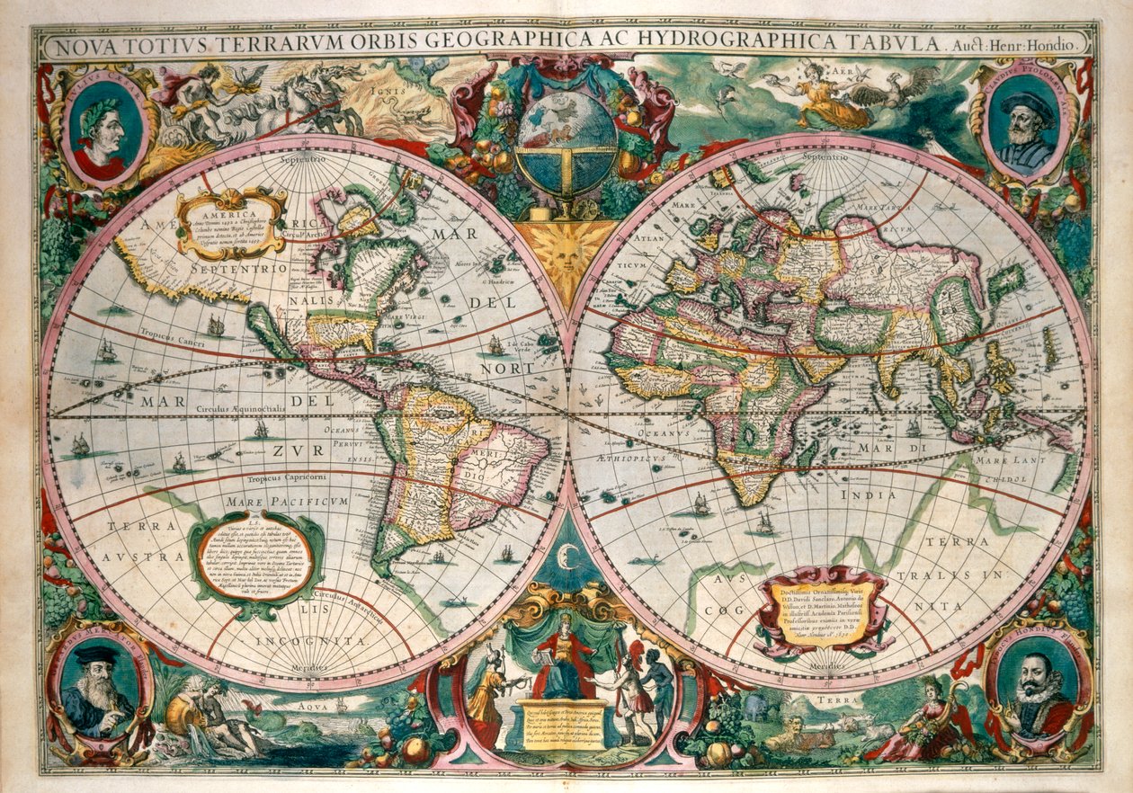 Mapa świata, Amsterdam 1633 autorstwa Gerard (after) Mercator