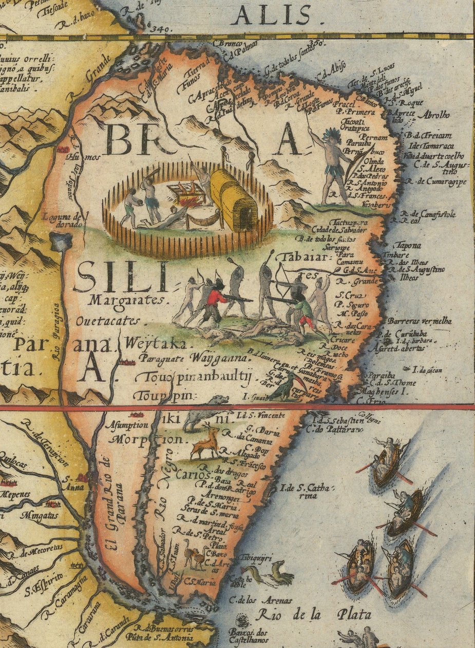 Mapa Ameryki Południowej, 1593 (przycięta) autorstwa Gerard de Jode