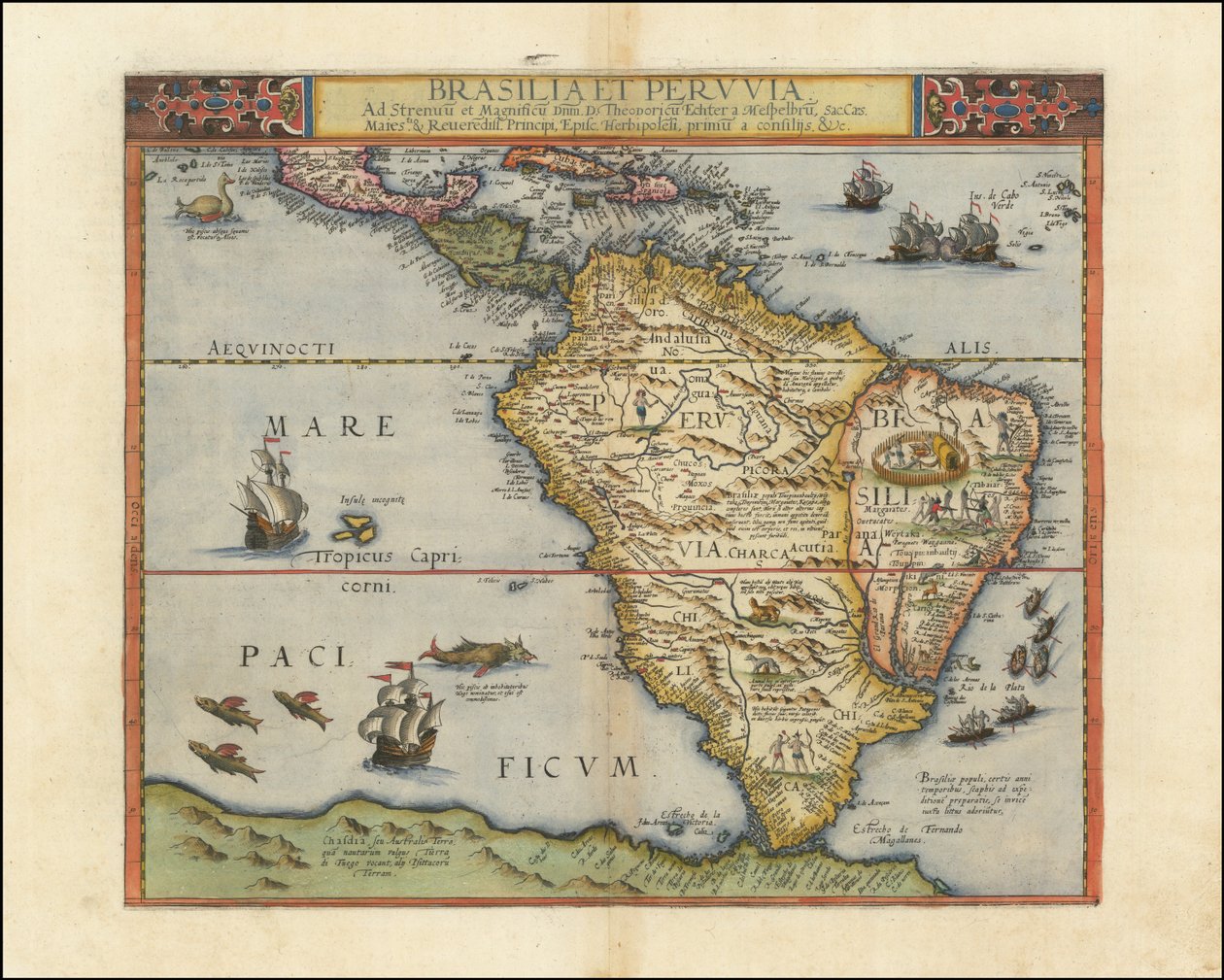 Mapa Ameryki Południowej, 1593 r. autorstwa Gerard de Jode