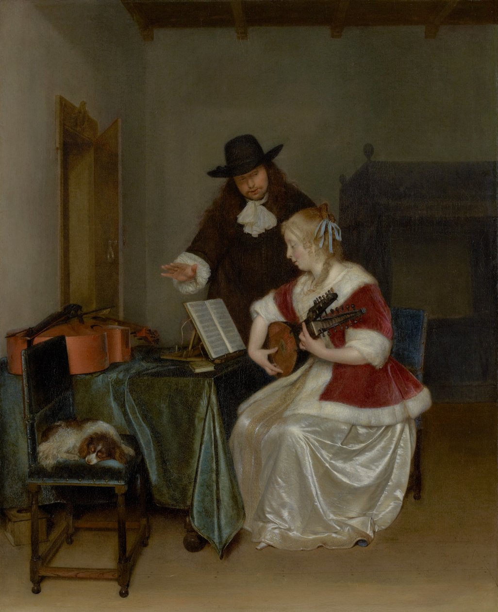 Lekcja muzyki autorstwa Gerard ter Borch