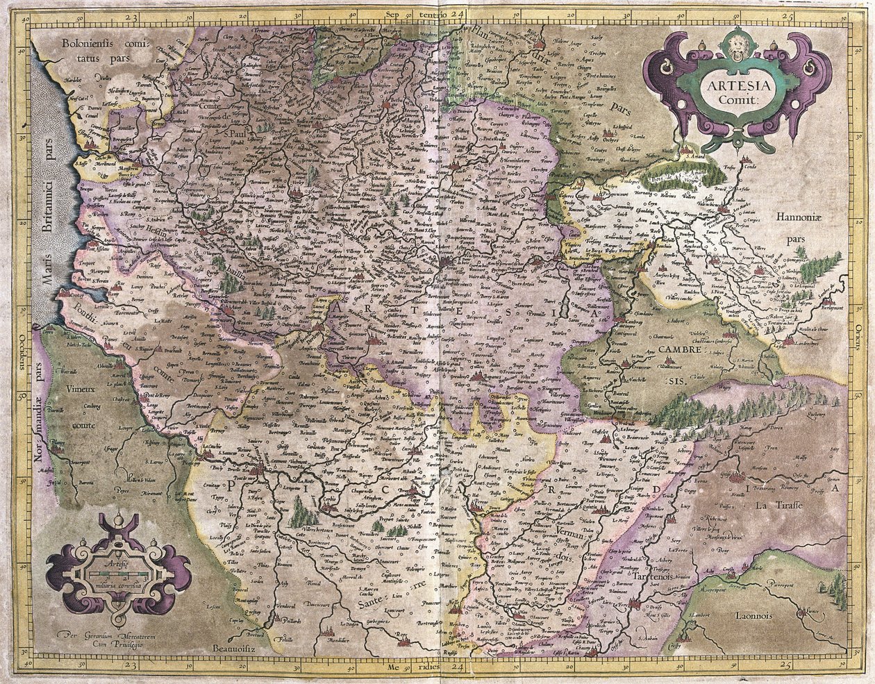 Artois, Francja (Grawerowanie autorstwa Gerardus Mercator