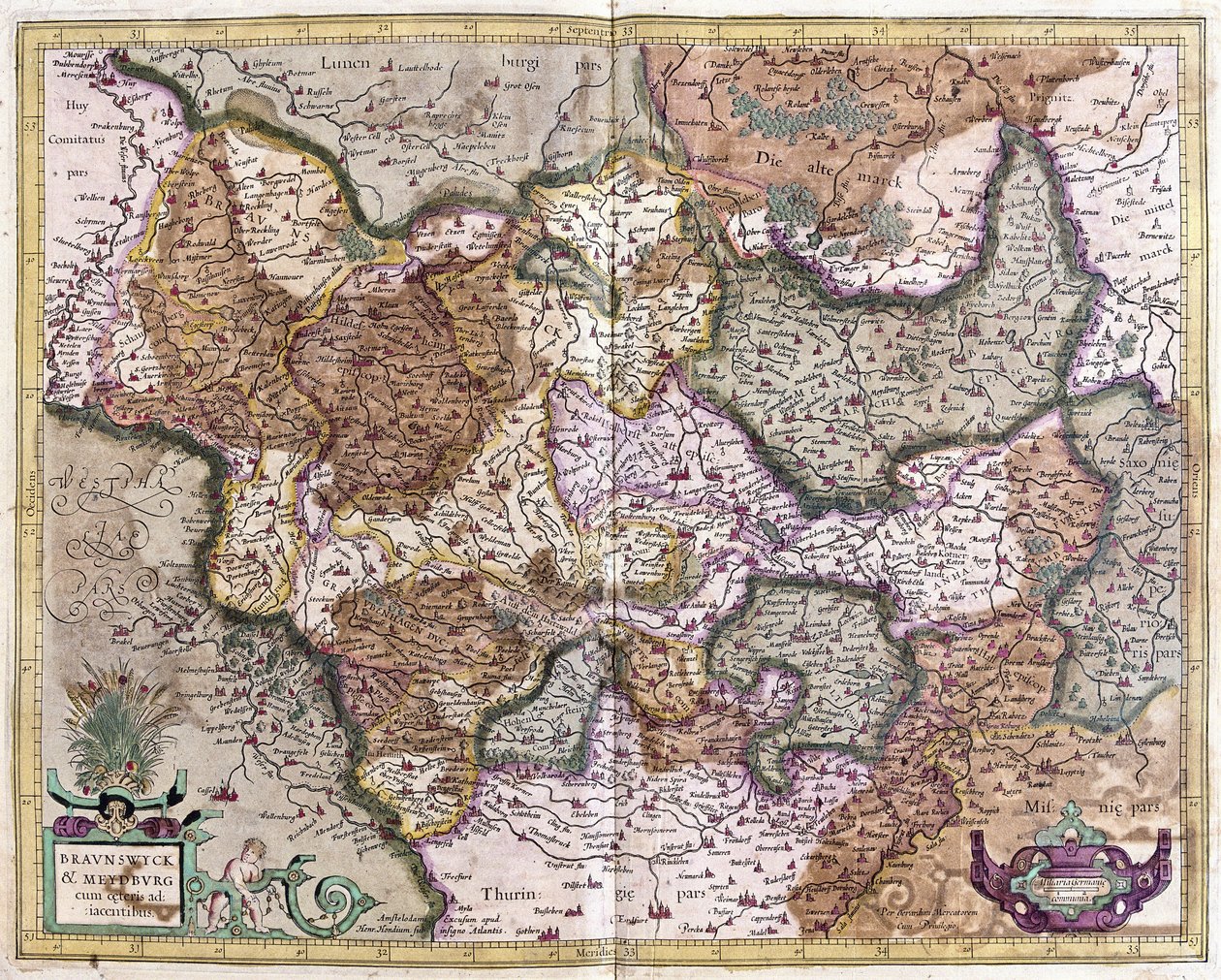 Brunszwik i Magdeburg, Niemcy (Grawerowanie autorstwa Gerardus Mercator