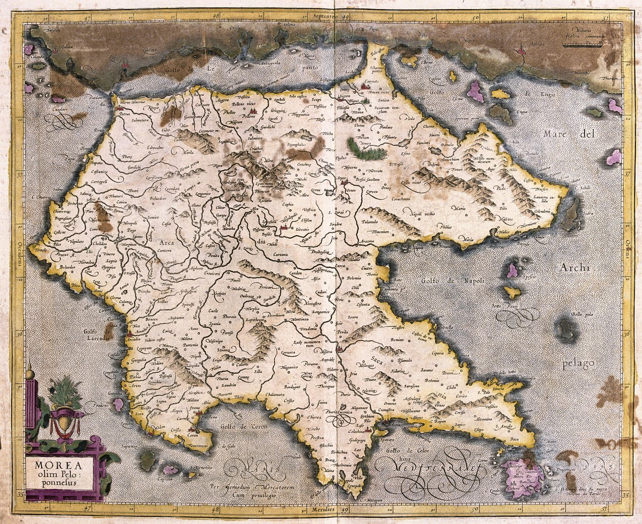 Grecja i Peloponez (grafika autorstwa Gerardus Mercator