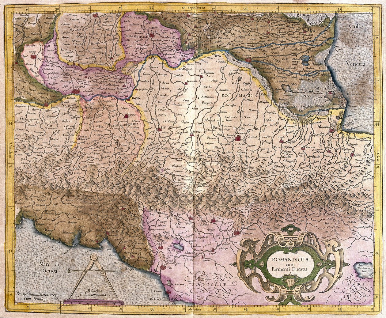 Romagna z Parmą, Włochy (Grawerowanie autorstwa Gerardus Mercator
