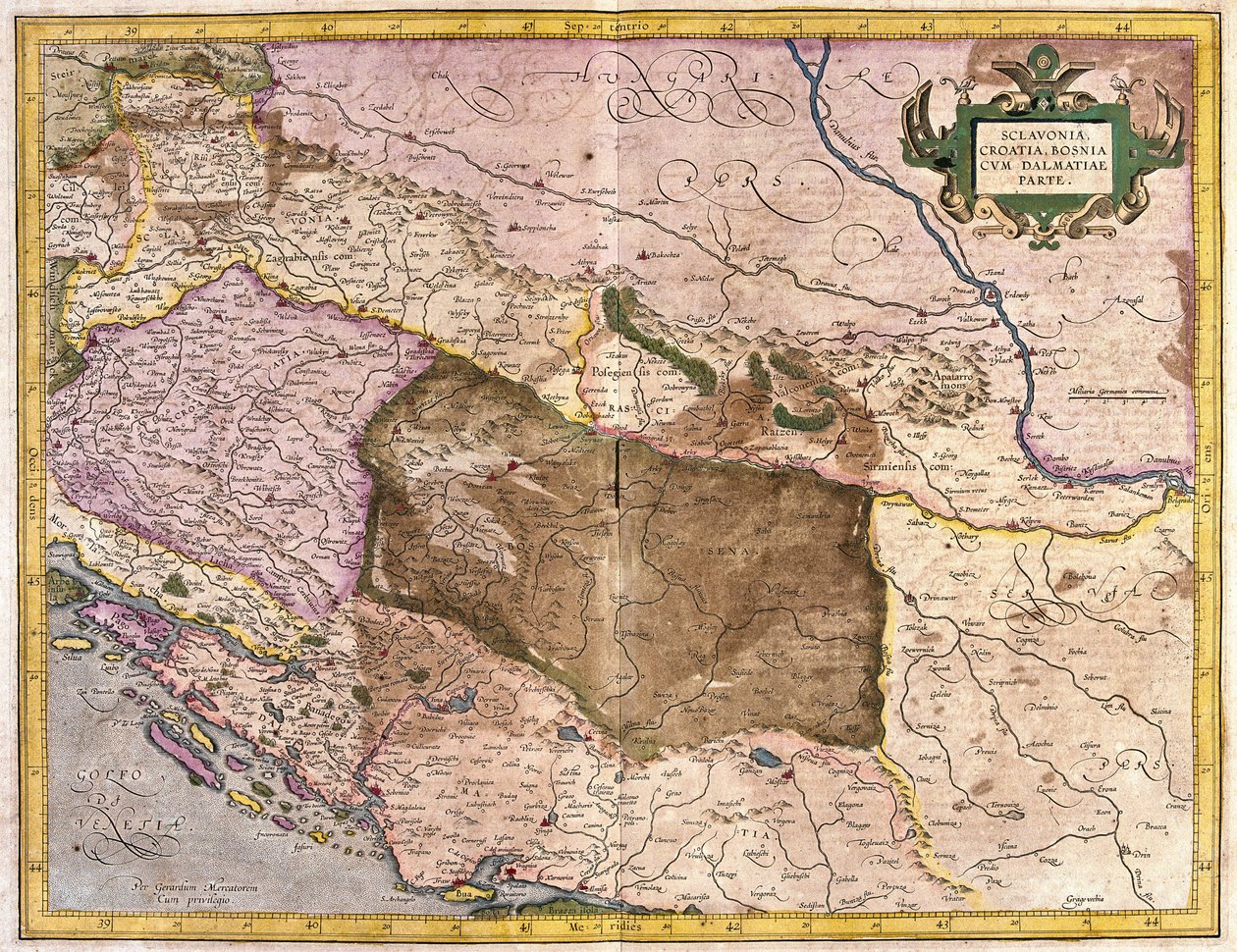 Sclavonia, Chorwacja, Bośnia i Dalmacja (grafika) autorstwa Gerardus Mercator