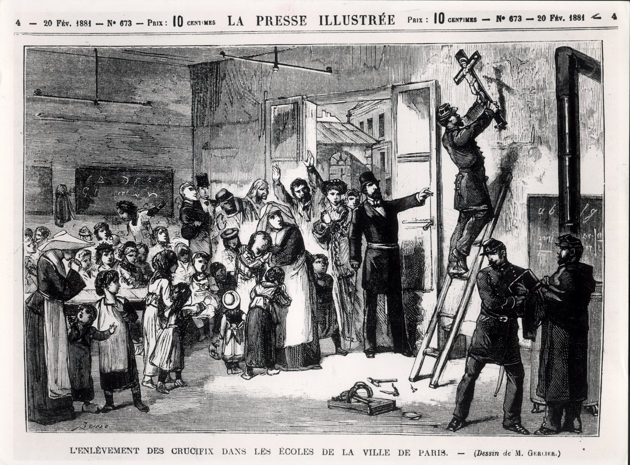 Usunięcie krucyfiksów ze szkół w Paryżu, z „La Presse Illustree”, 20 lutego 1881 autorstwa Gerlier