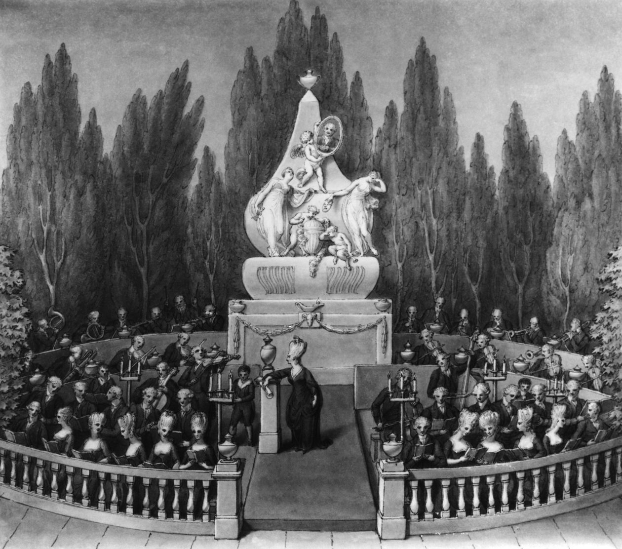 Koncertas (rašiklis, rašalas ir plovimas ant popieriaus)poli autorstwa German School