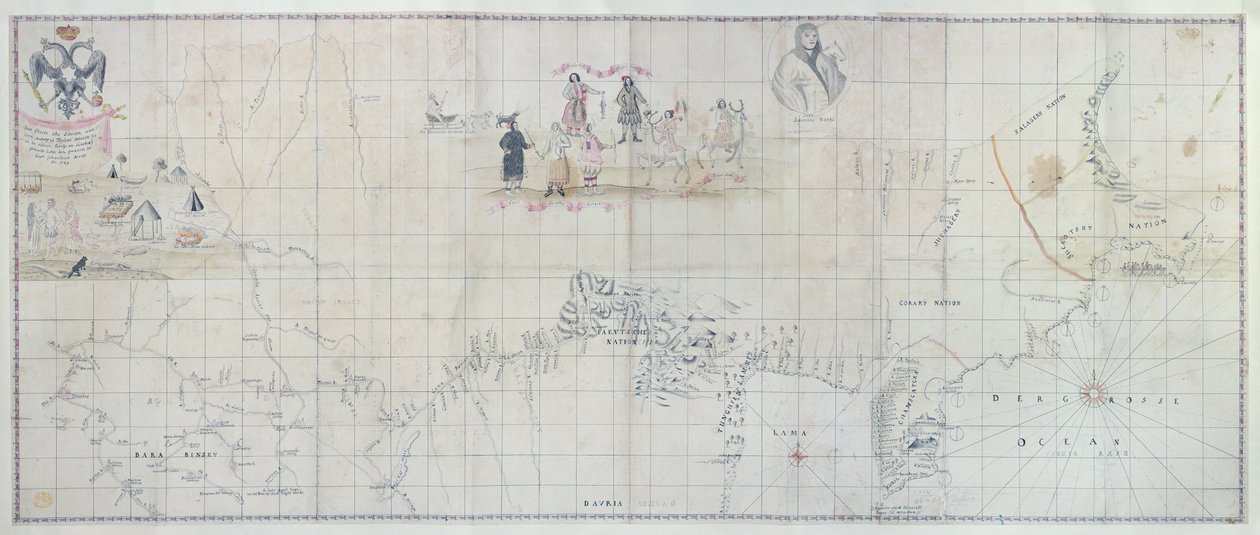 Mapa Syberii, 1729 (ręcznie kolorowana grawerunek) autorstwa German School