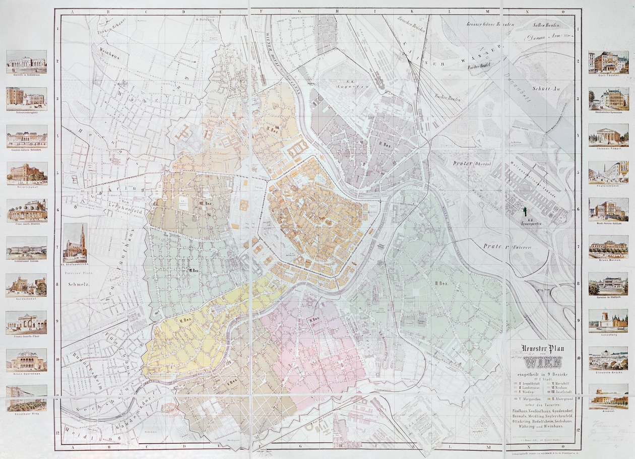 Mapa Wiednia, wydana przez Klimsch und Co., Frankfurt, ok. 1860 autorstwa German School