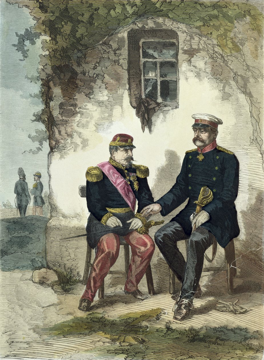 Spotkanie Otto von Bismarcka (1815-98) z Napoleonem III (1808-73) w Donchery, 2 września 1870 autorstwa German School