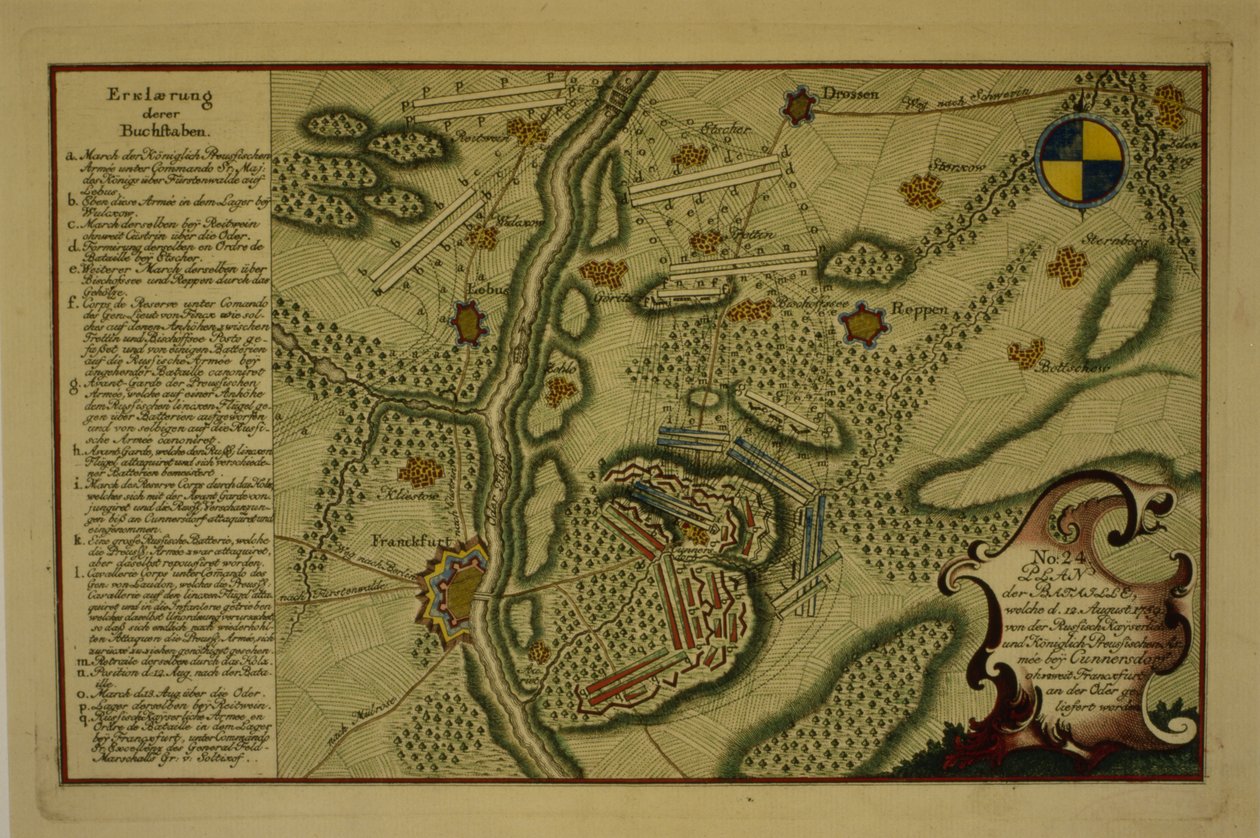 Plan bitwy pod Kunersdorfem, 12.08.1759, 1759 (pióro i atrament na papierze) autorstwa German School