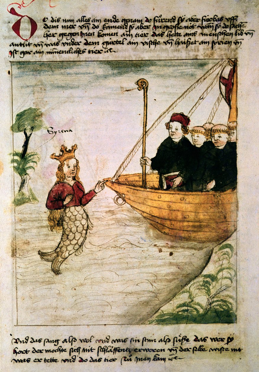 St Brendan i syrena, z niemieckiego tłumaczenia Podróży opata św Brendana, c.1476 autorstwa German School